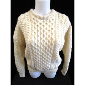Carraig Donn Cream Wool Chunky Cable Knit Fisherman Sweater Women XS
